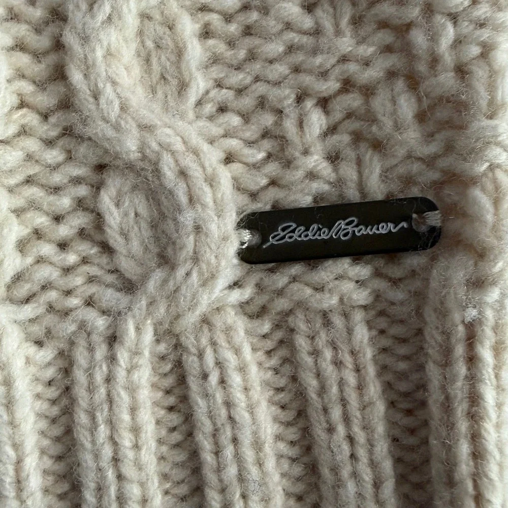 Eddie Bauer Womens Cream Cable Knit Turtleneck Sweater Size XS‎ Lambswool Blend